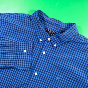 Dockers Mens Button Down Shirt Blue Black Gingham Plaid Long Sleeve Pocket XXLG
